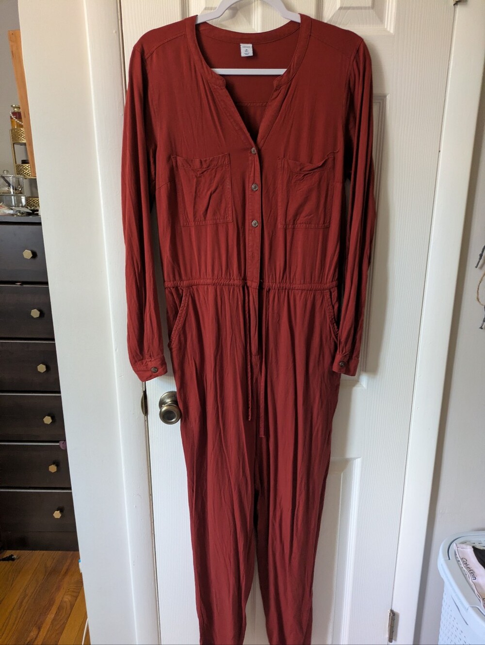 Women's Old Navy M Tall Rust Oxblood Long Sleeve Jumpsuit Boilersuit
